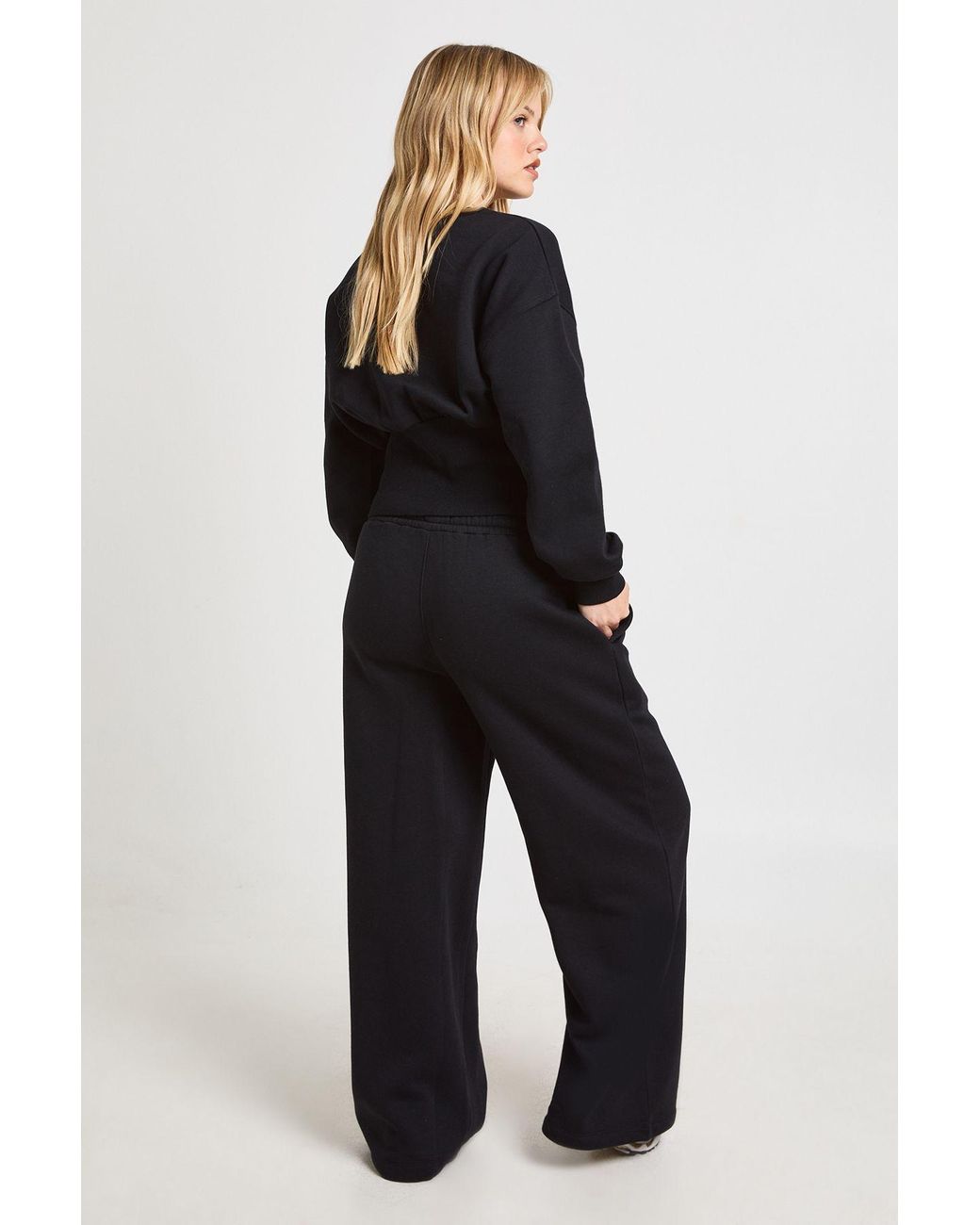 Boohoo Blue Petite Cinched Waist Button Through Sweatshirt Tracksuit