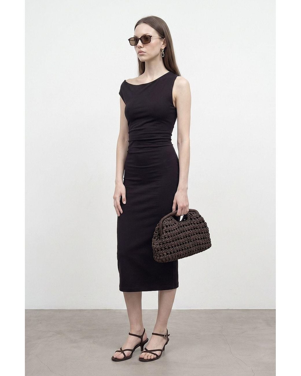 Dilvin Natural Sleeveless Bodycon Midi Dress