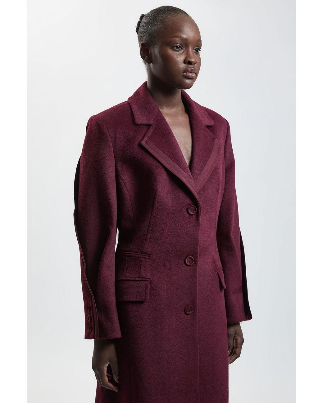 Karen Millen Wool Tailored Midi Full Skirt Satin Detail Coat