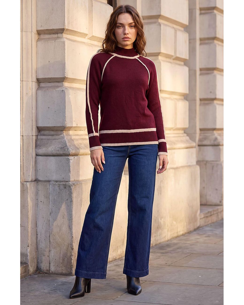 Roman Purple Petite Contrast Ribbed Knit Jumper