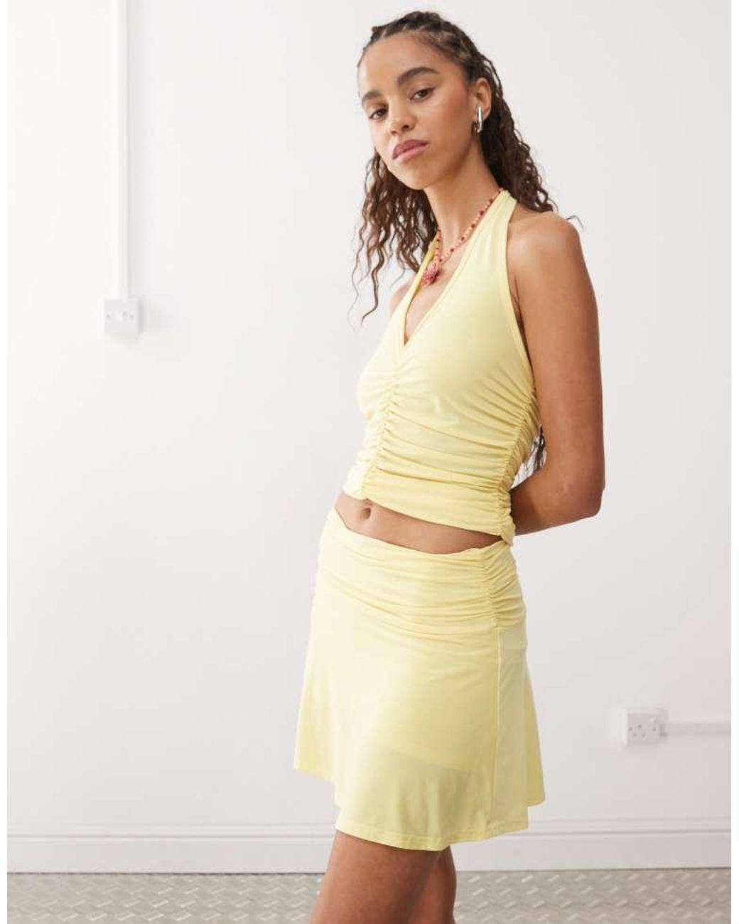 Reclaimed Vintage Natural Gathered Seam Mini Skort Co-Ord