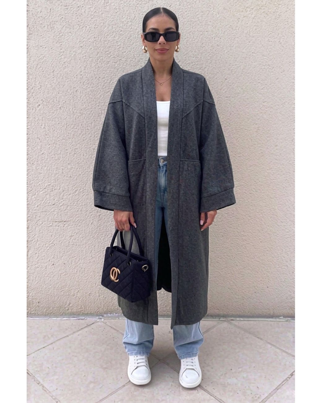 Femme Luxe Blue Longline Open Front Coat