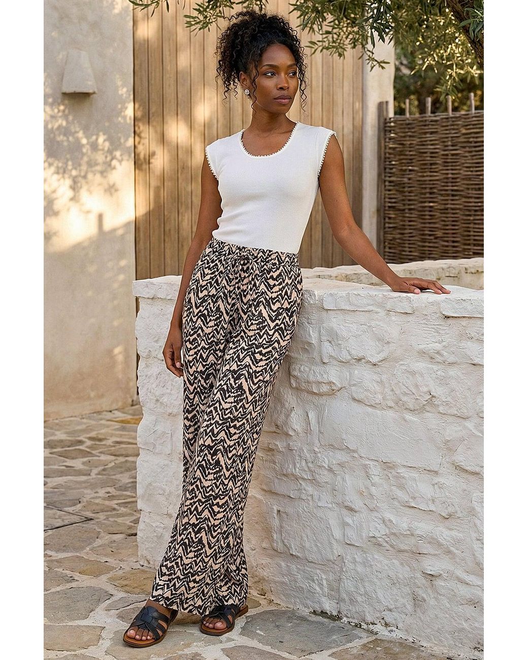 Roman Natural Abstract Wide Leg Trouser