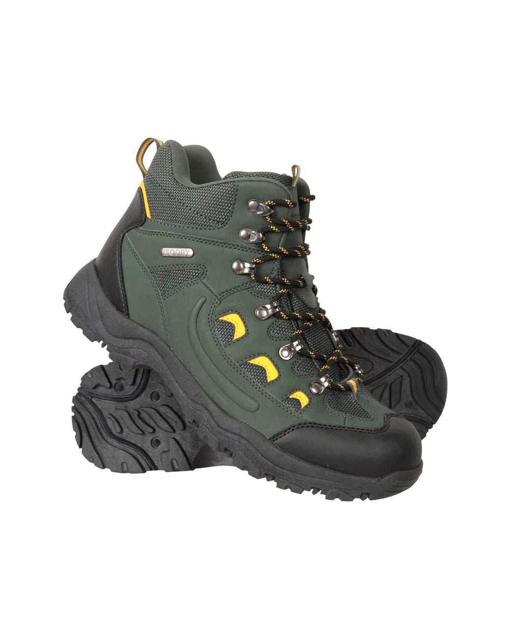 Mountain Warehouse Green 'Adventurer' Isodry Boots Cushioned Footbed Breathable Waterproof Hiking Shoes for men