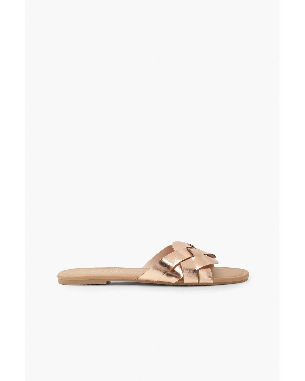 Boohoo White Wide Fit Woven Strap Sliders