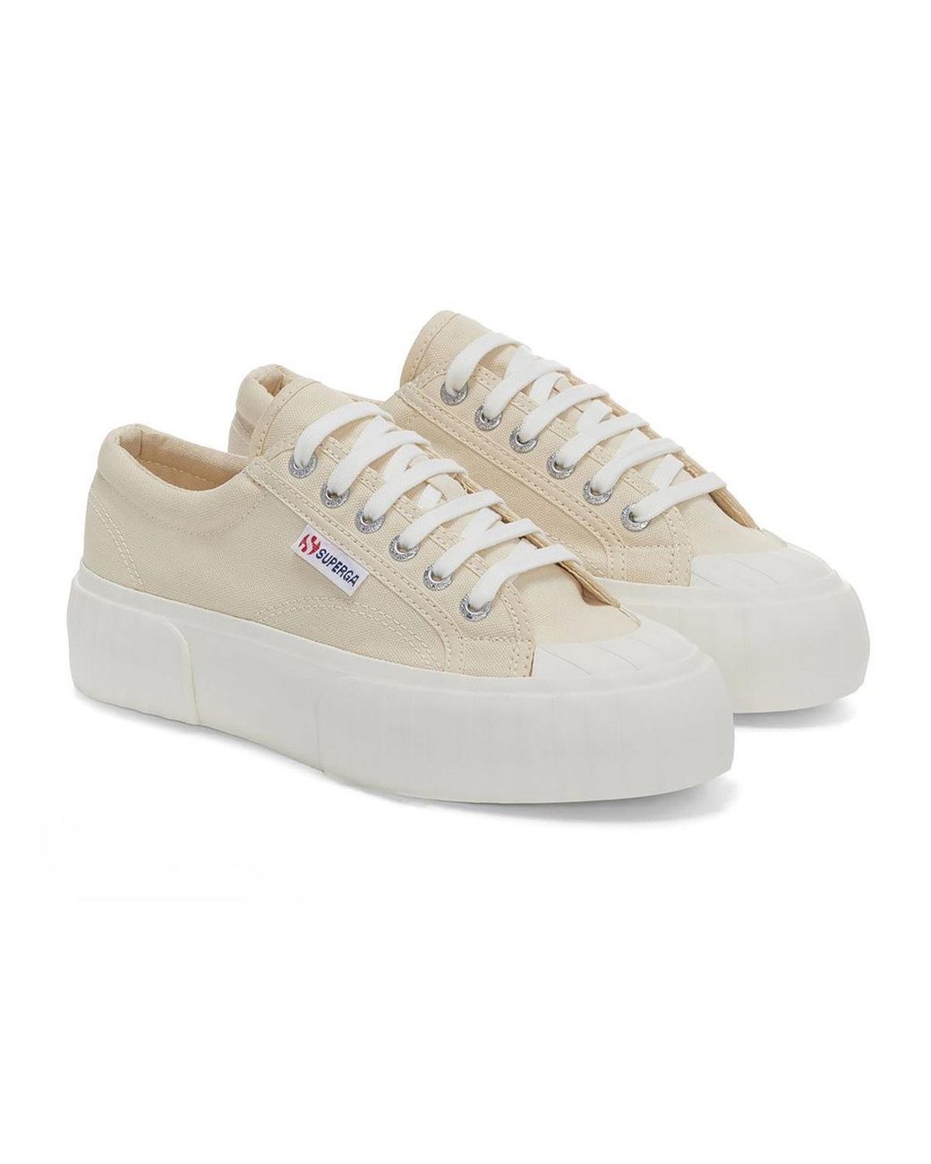 Superga White Ladies 2631 Stripe Platform Trainers Light Eggshell/Avorio)