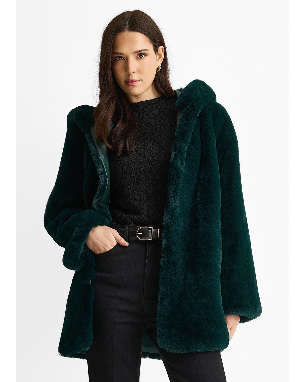 Gini London Blue Hooded Faux Fur Jacket
