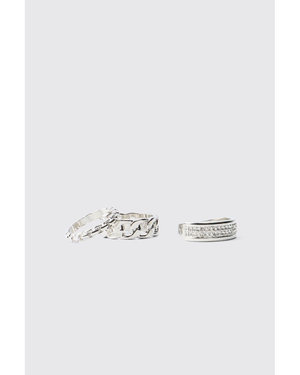 BoohooMAN White 3 Pack Silver Ring for men