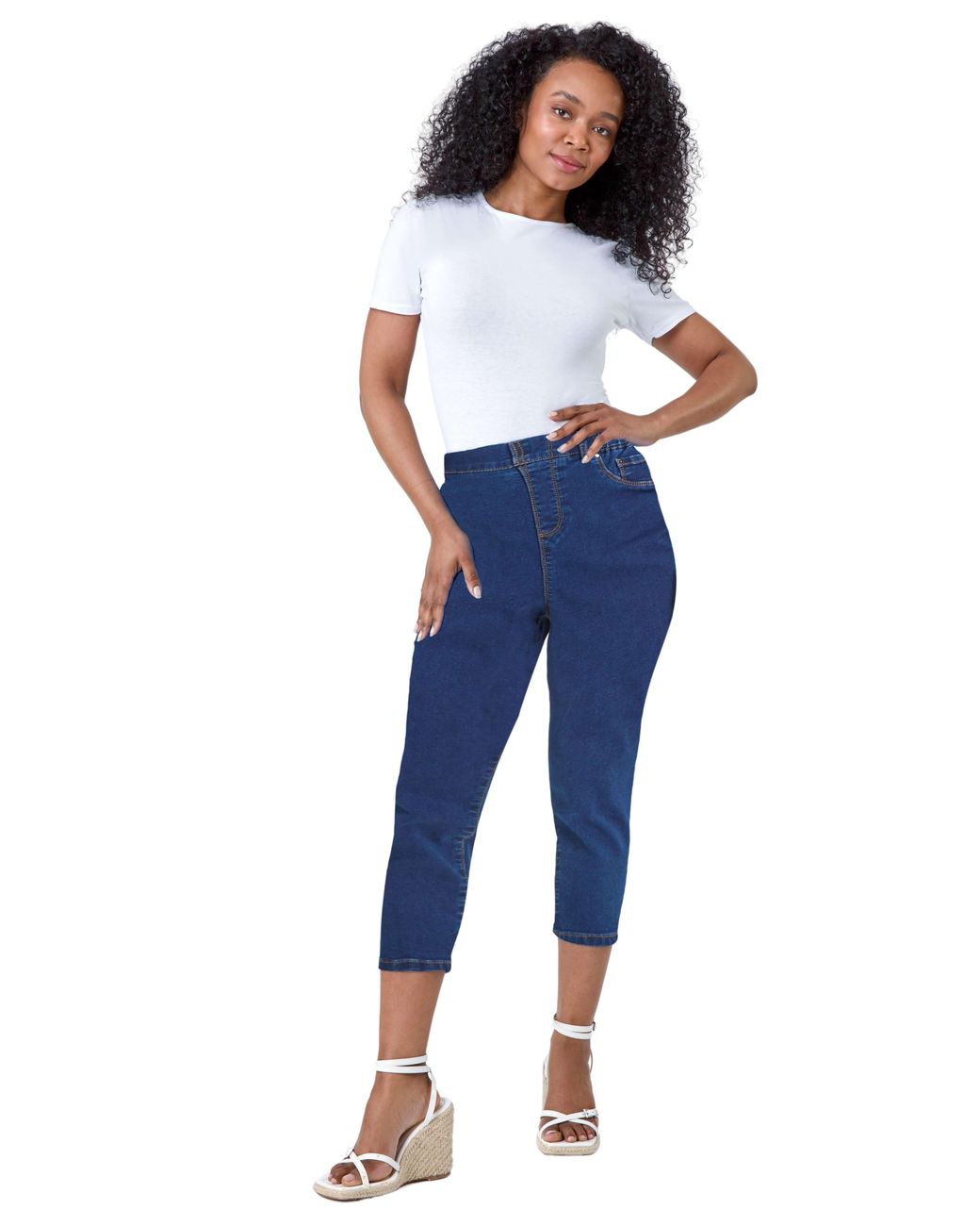Roman Petite Blue Cropped Stretch Denim Jegging Cotton Capri Jean Leggings