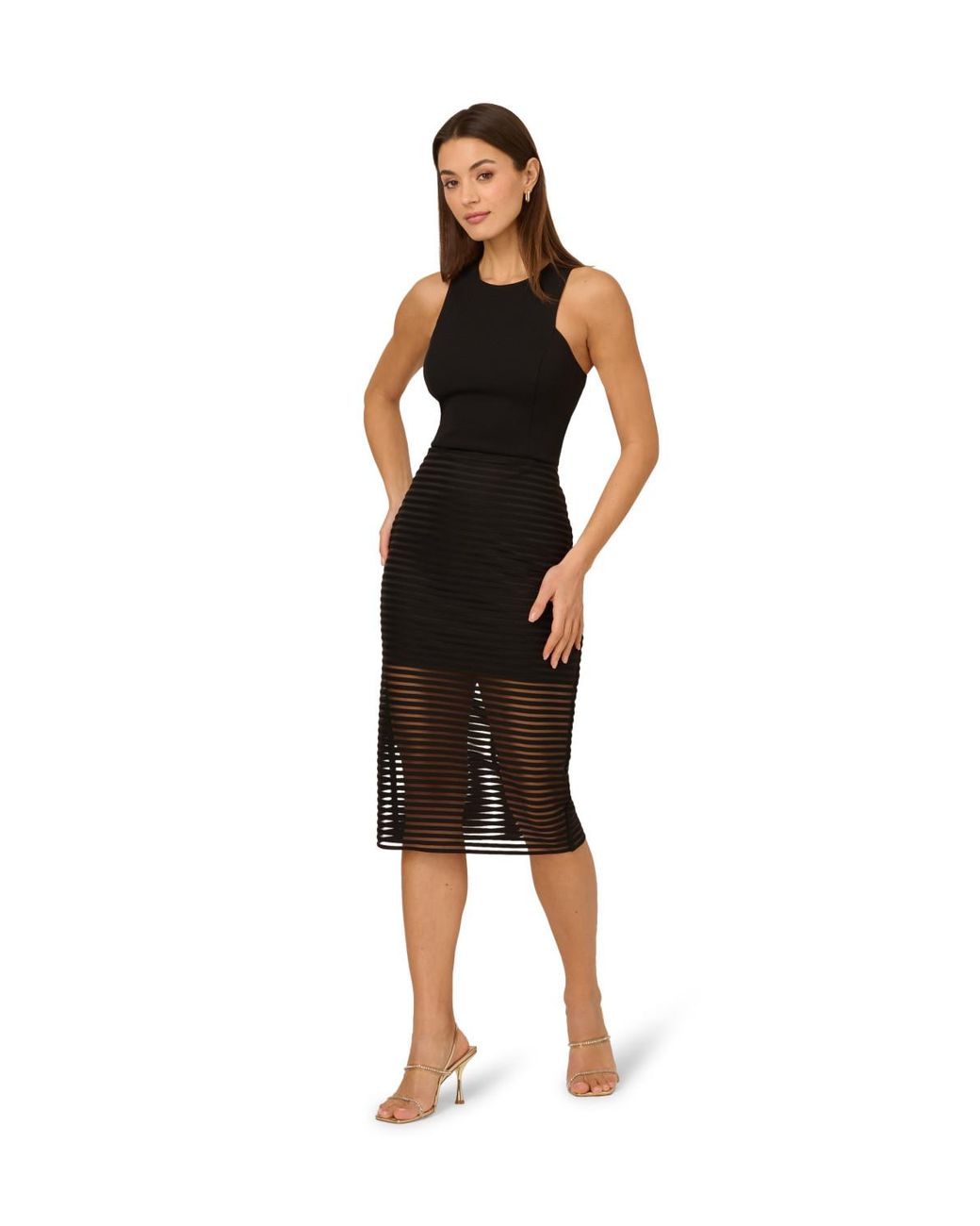 Adrianna Papell Black Shadow Stripe Midi Dress