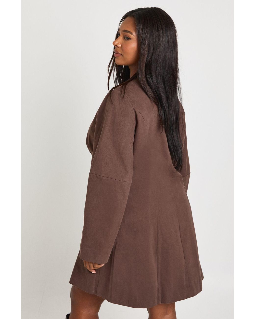 Boohoo Brown Plus Twill Balloon Sleeve Cinched Mini Dress