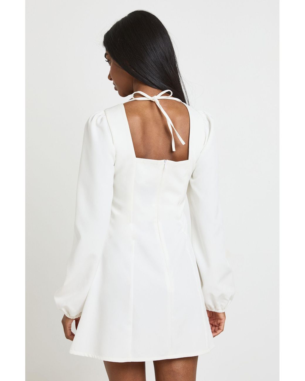 Boohoo White Volume Sleeve Fit & Flare Mini Dress