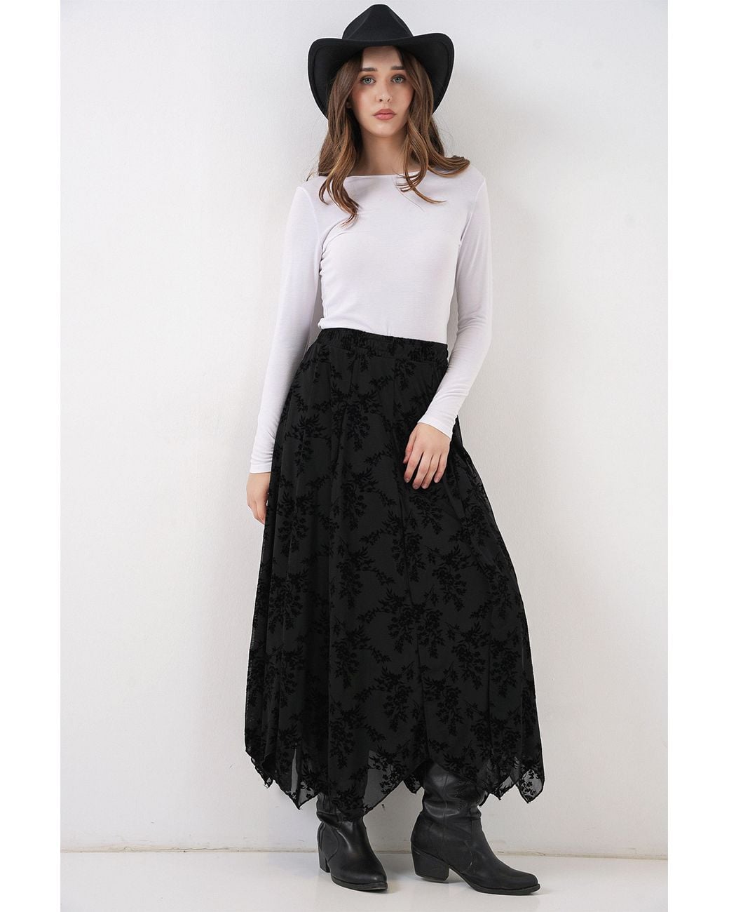 Bigdart White High Waist Floral A-Line Maxi Skirt