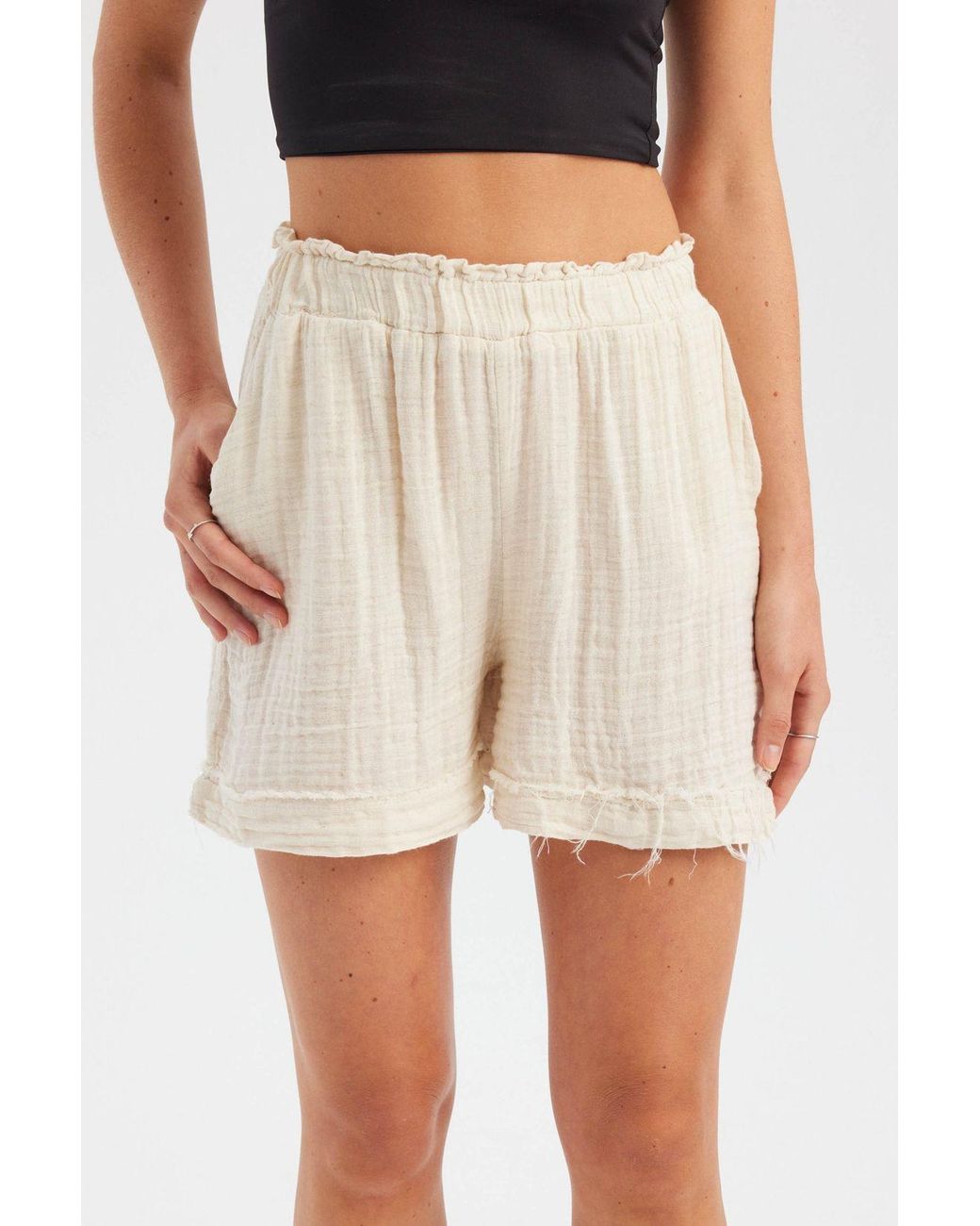 Hiccup Natural Muslin High Waist Elastic Relaxed Fit Shorts