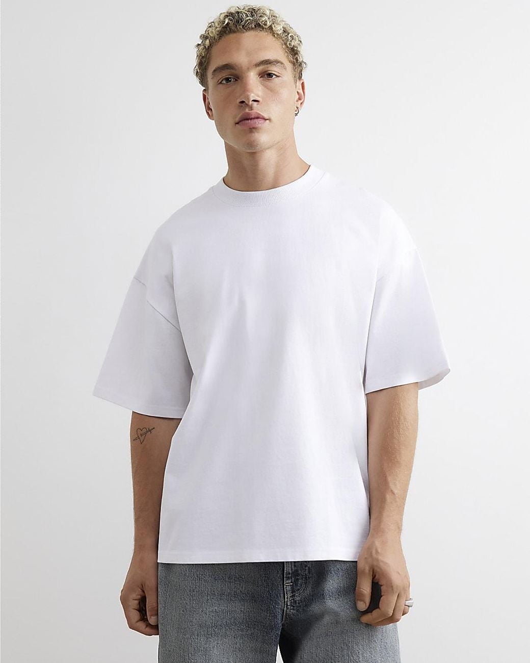 River Island White T-Shirt Oversized Fit Cotton for men
