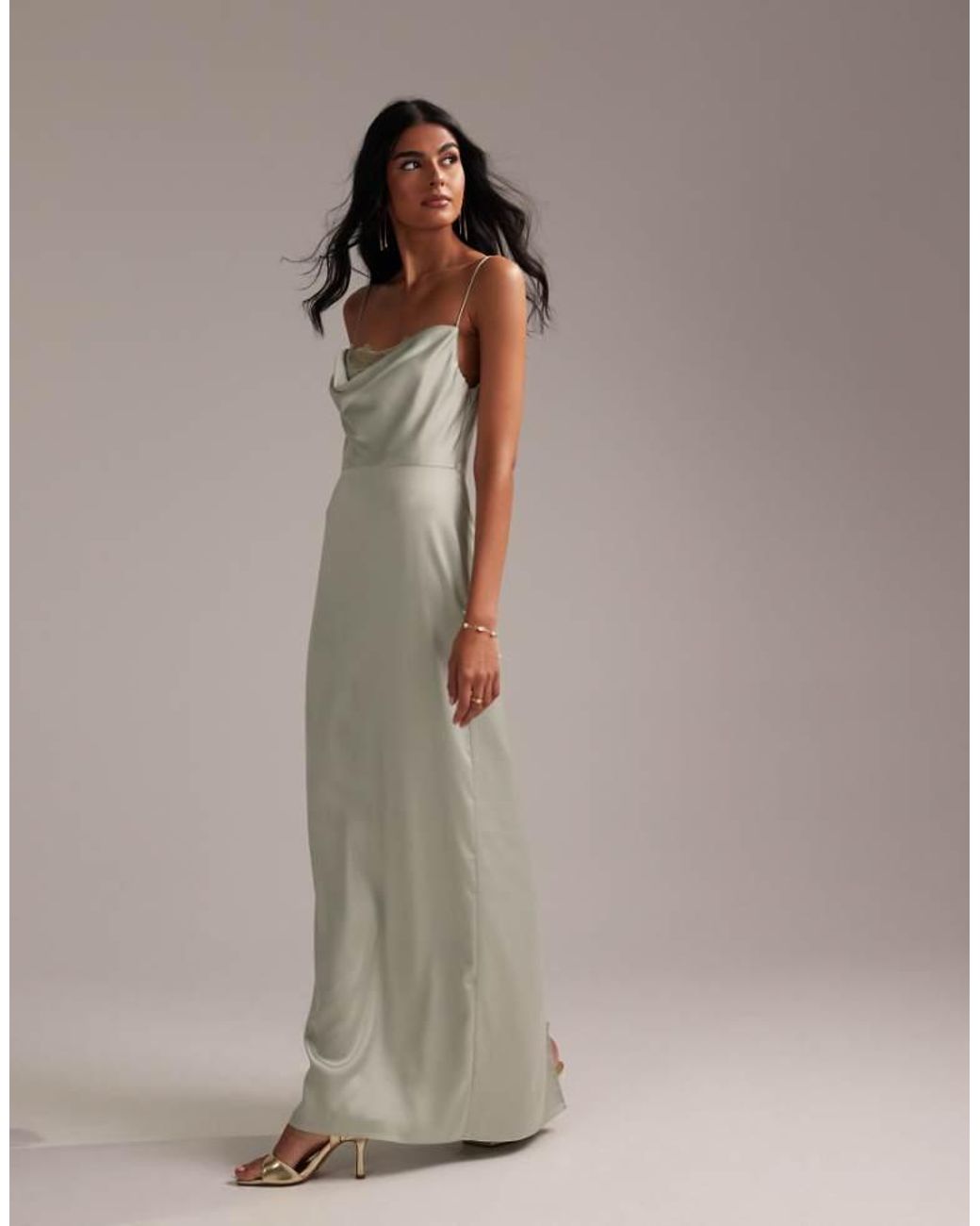 ASOS Brown Bridesmaids Lace Detail Column Satin Maxi Dress