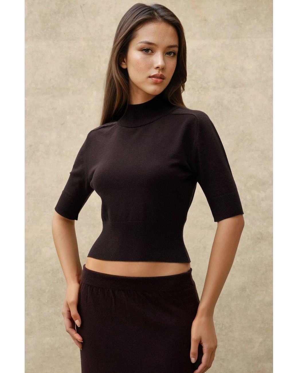 Hiccup Black Textured Turtleneck Crop Sweater