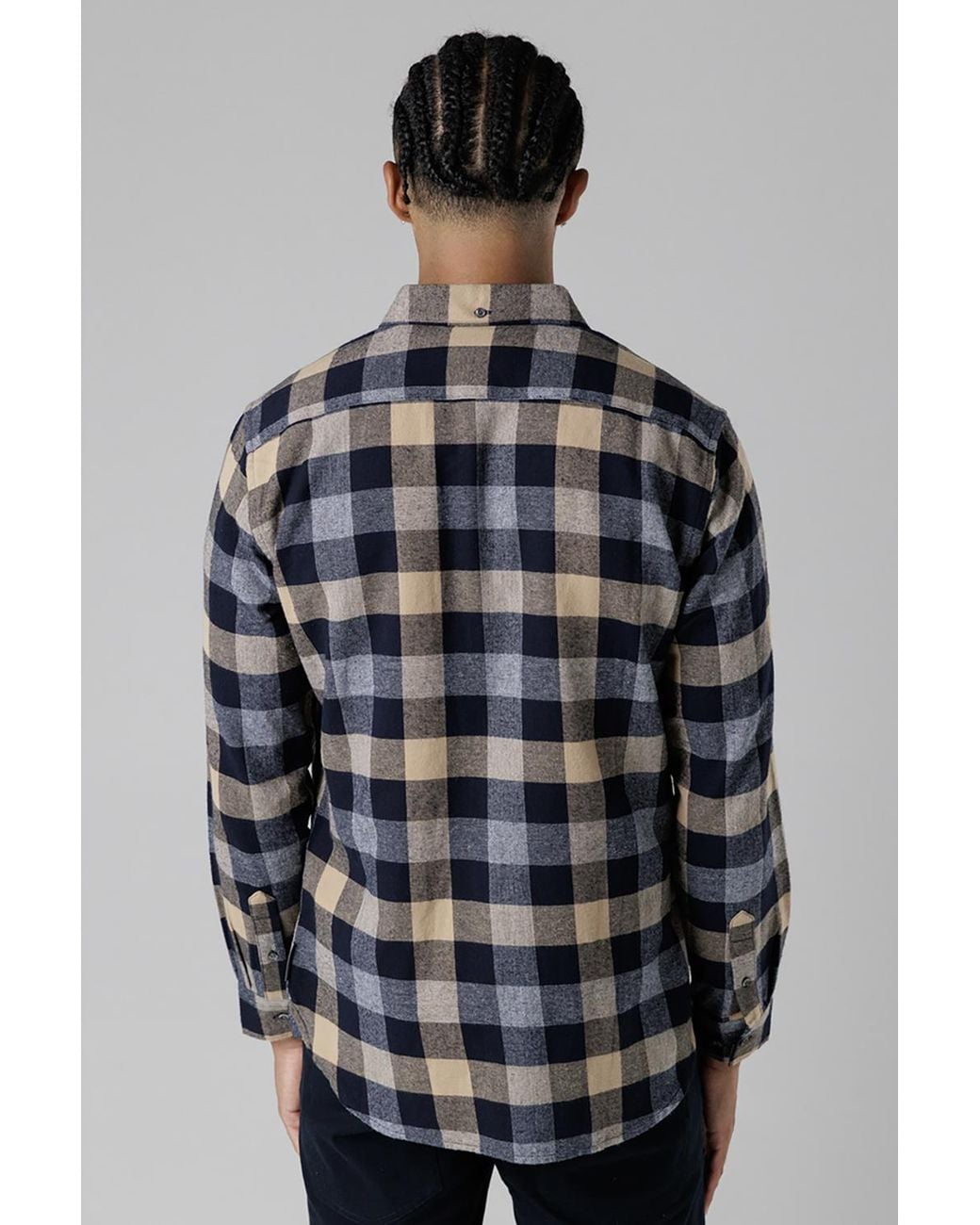 French Connection Gray Cotton Large Gingham Flannel Long Sleeve Shirt for men