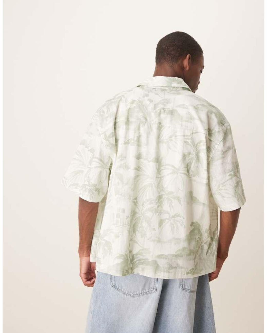 ASOS Natural Boxy Oversized Shirt With Floral Print for men