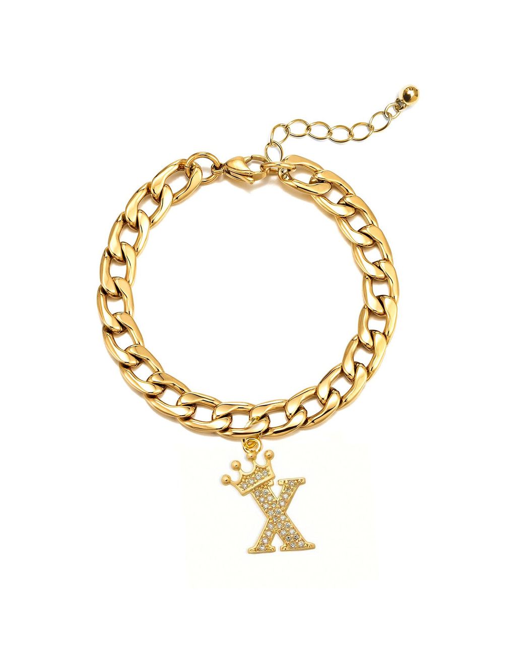 The Jewellery Stockroom Metallic Plated Crystal Letter Charm Curb Bracelet