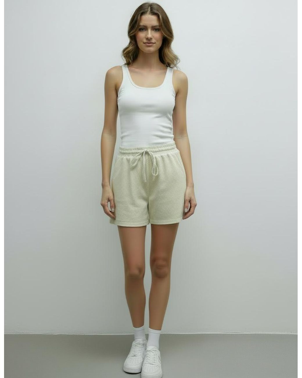 Gini London Green Elasticated High Waisted Shorts