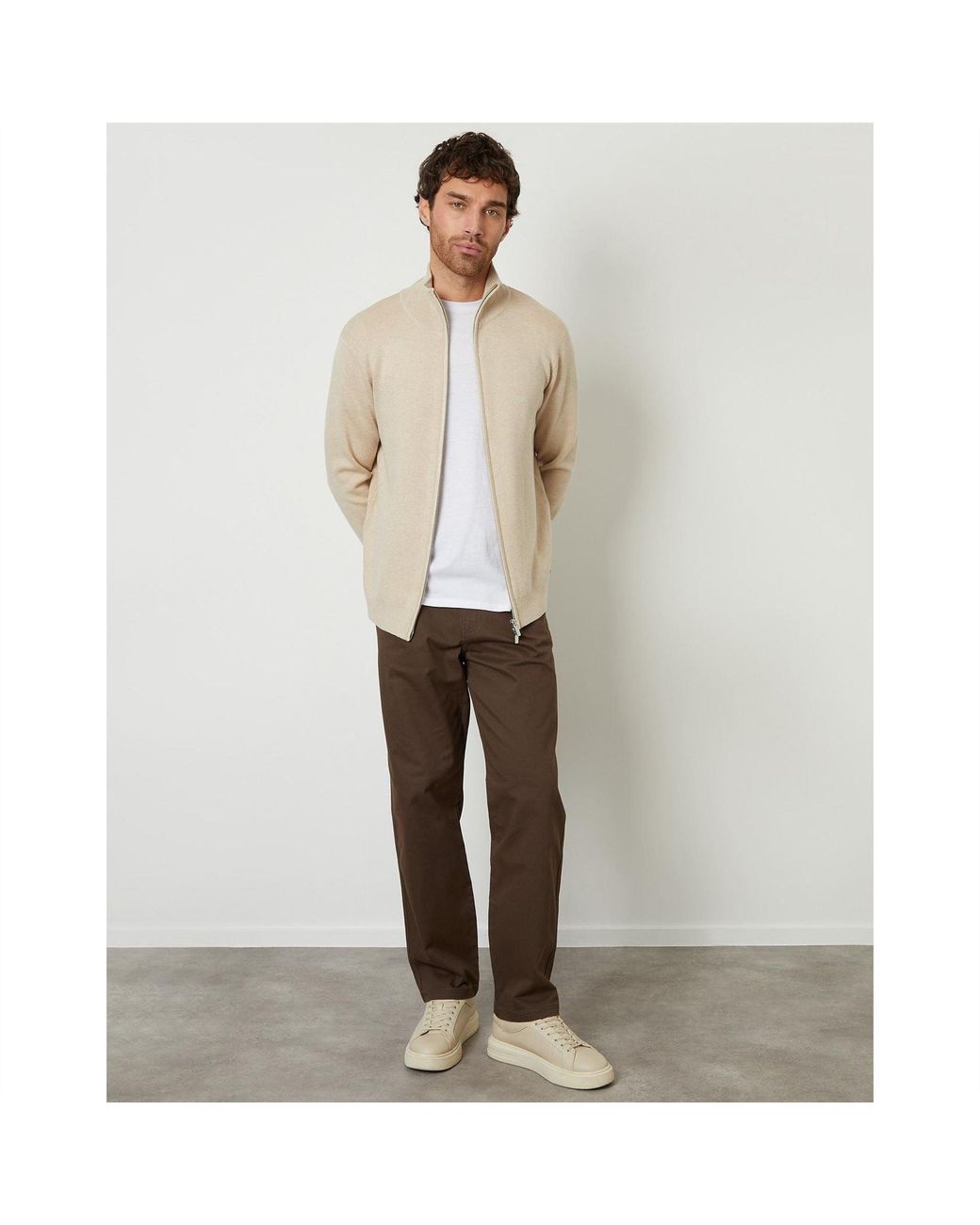 Threadbare Natural Wynnstay Zp Cardi for men