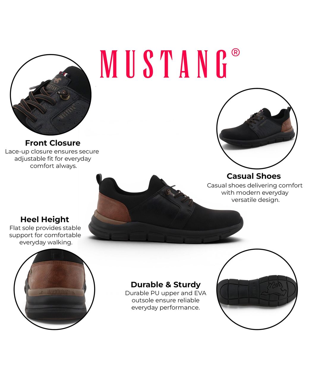Mustang Black Lightweight Lace-Up Trainers Shoes for men