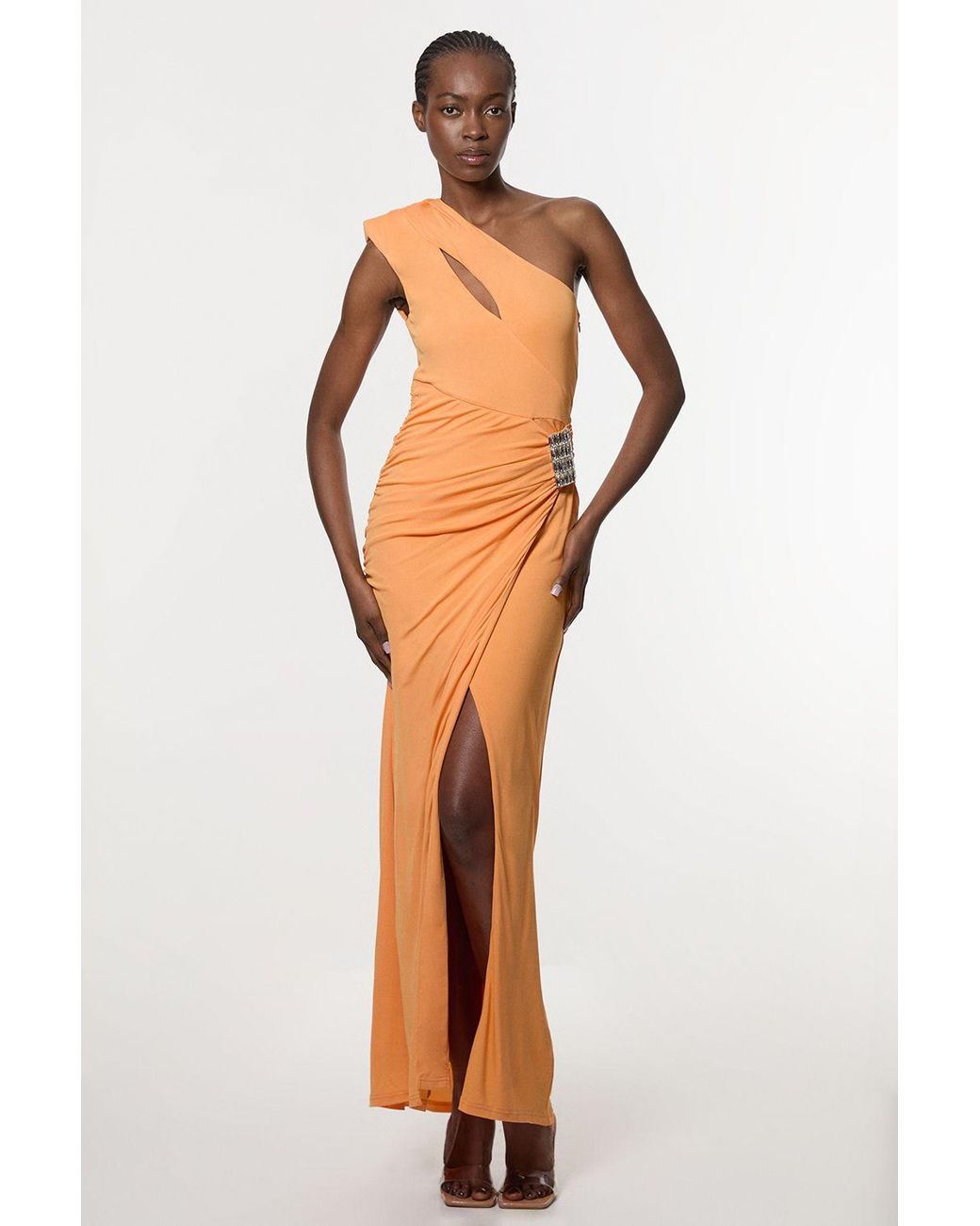 Karen Millen Orange Premium Viscose Jersey Hardware Maxi Dress