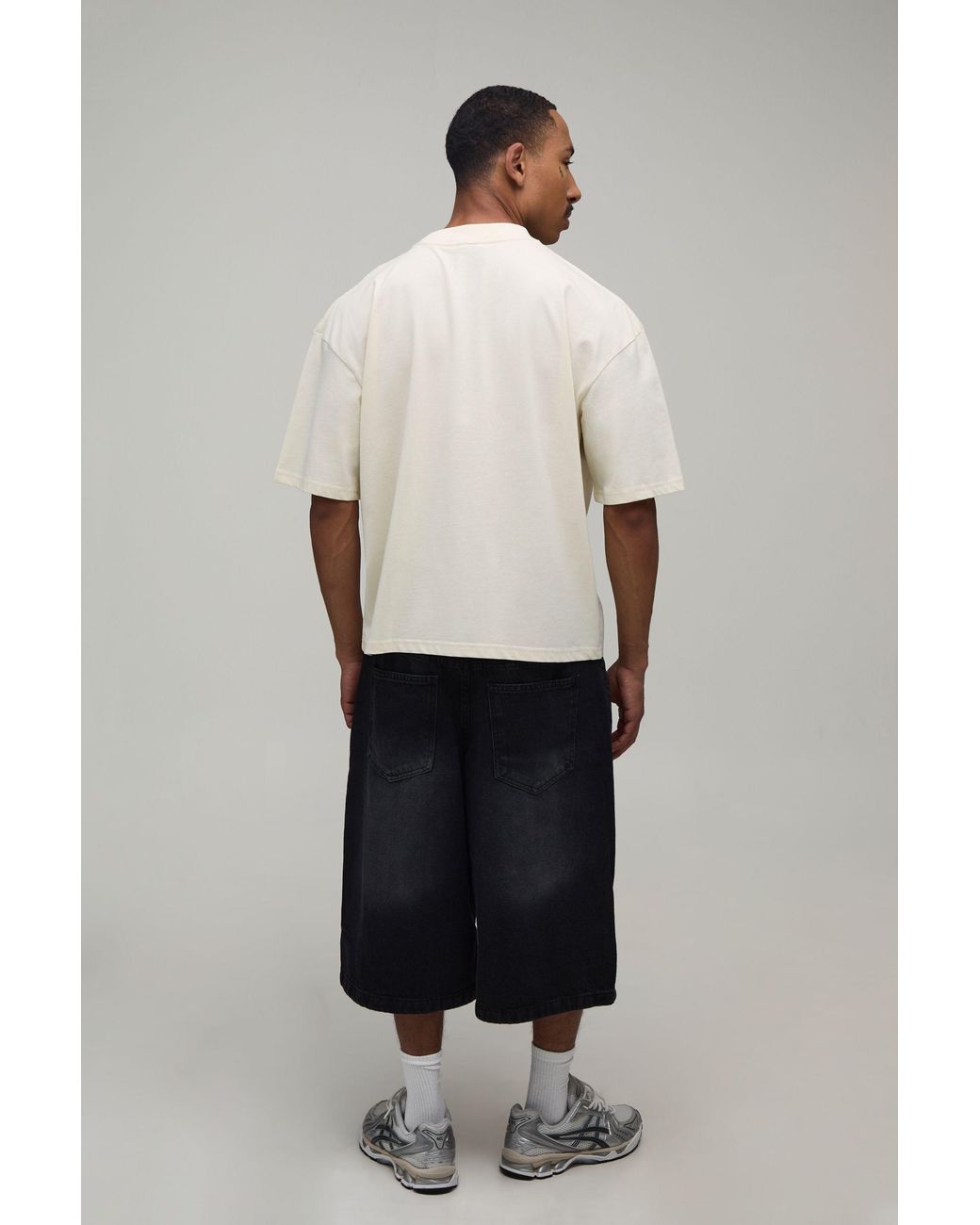 BoohooMAN Gray Oversized Boxy Worldwide Varsity Print T-Shirt for men