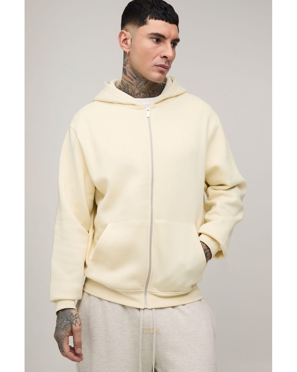 BoohooMAN Natural Tall Basic Regular Zip Through Hoodie for men