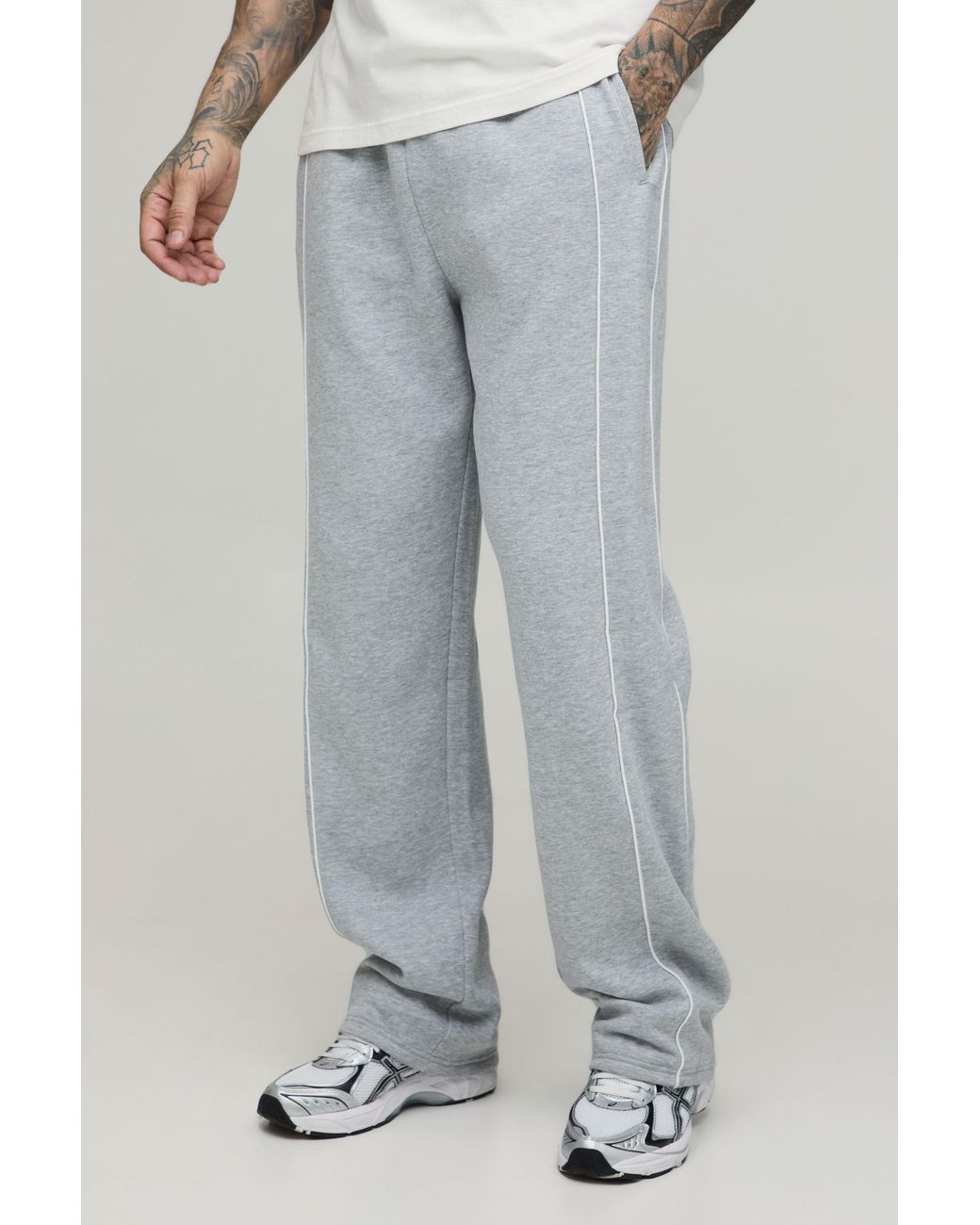 BoohooMAN Gray Tall Straight Fit Piping Jogger for men