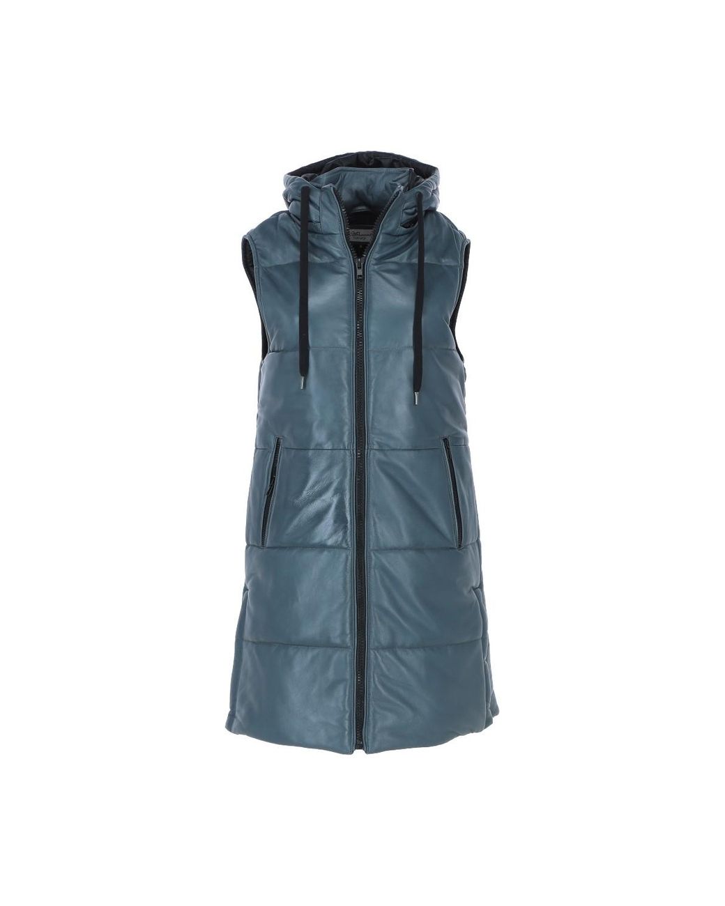 Ashwood Leather Blue 'Giacca' Long Gilet With Detachable Hood