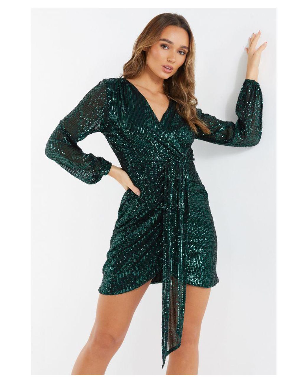 Green sequin dress quiz top
