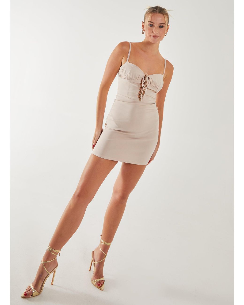 Pink Vanilla White Ruched Tie Up Front Strappy Mini Dress