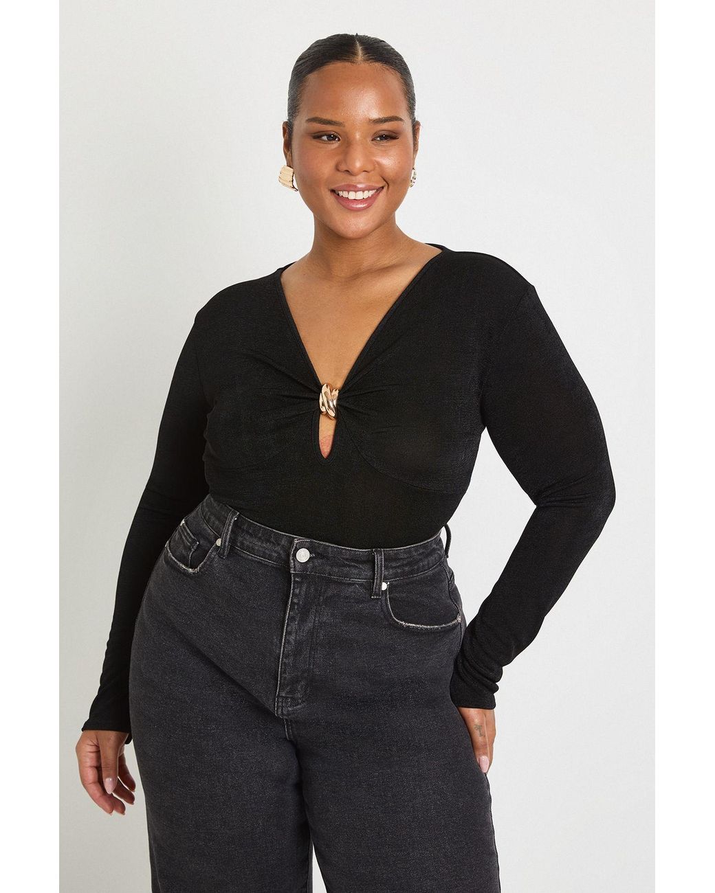 Boohoo Black Plus Trim Keyhole Bodysuit