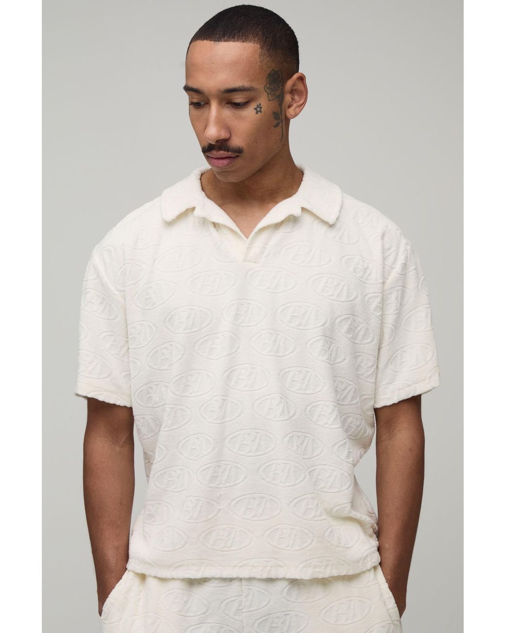 BoohooMAN White Bm Terry Towelling Polo T-Shirt for men