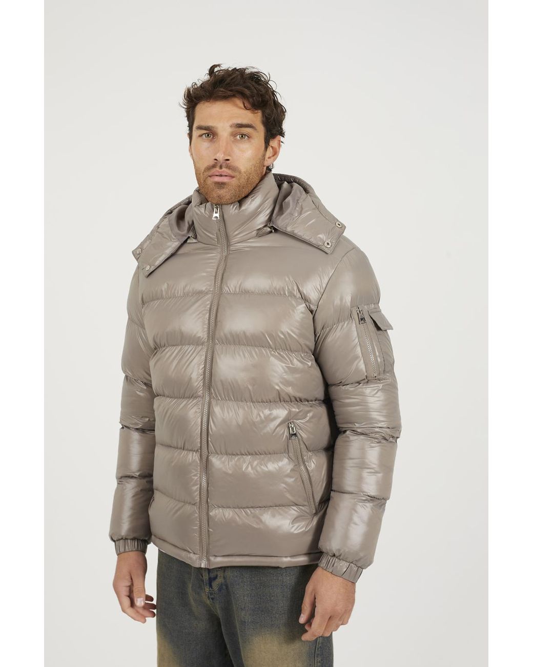 Brave Soul Gray Hooded Padded Puffer Jacket With Detachable Hood for men