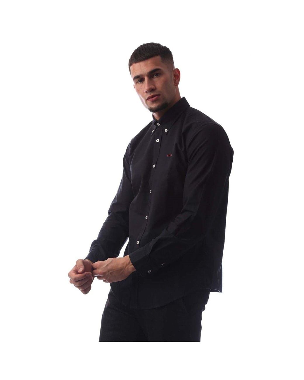 Boss Black Embroidered Collared Neck Button Down Long Sleeve Shirt for men
