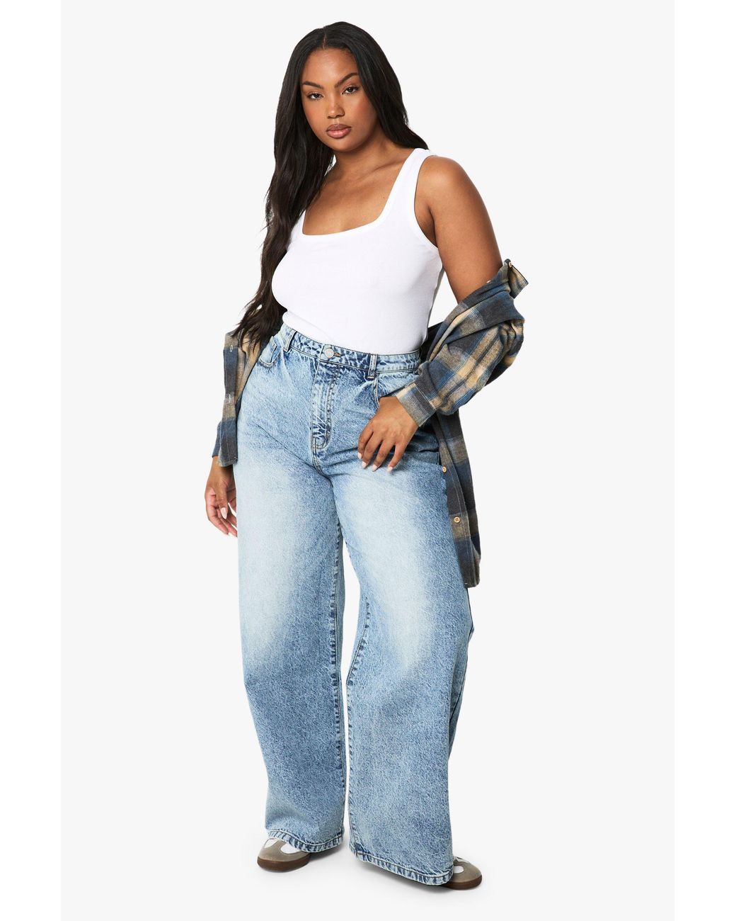 Boohoo Blue Basics Plus Basics High Waisted Wide Leg Jeans