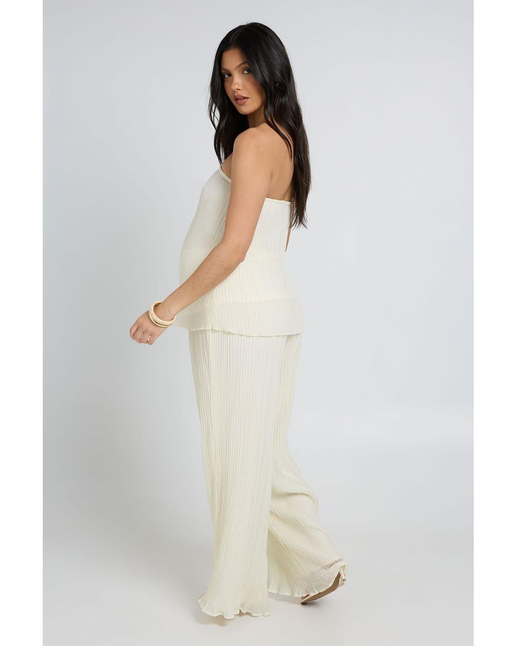 Boohoo White Maternity Plisse Bandeau Floaty Top