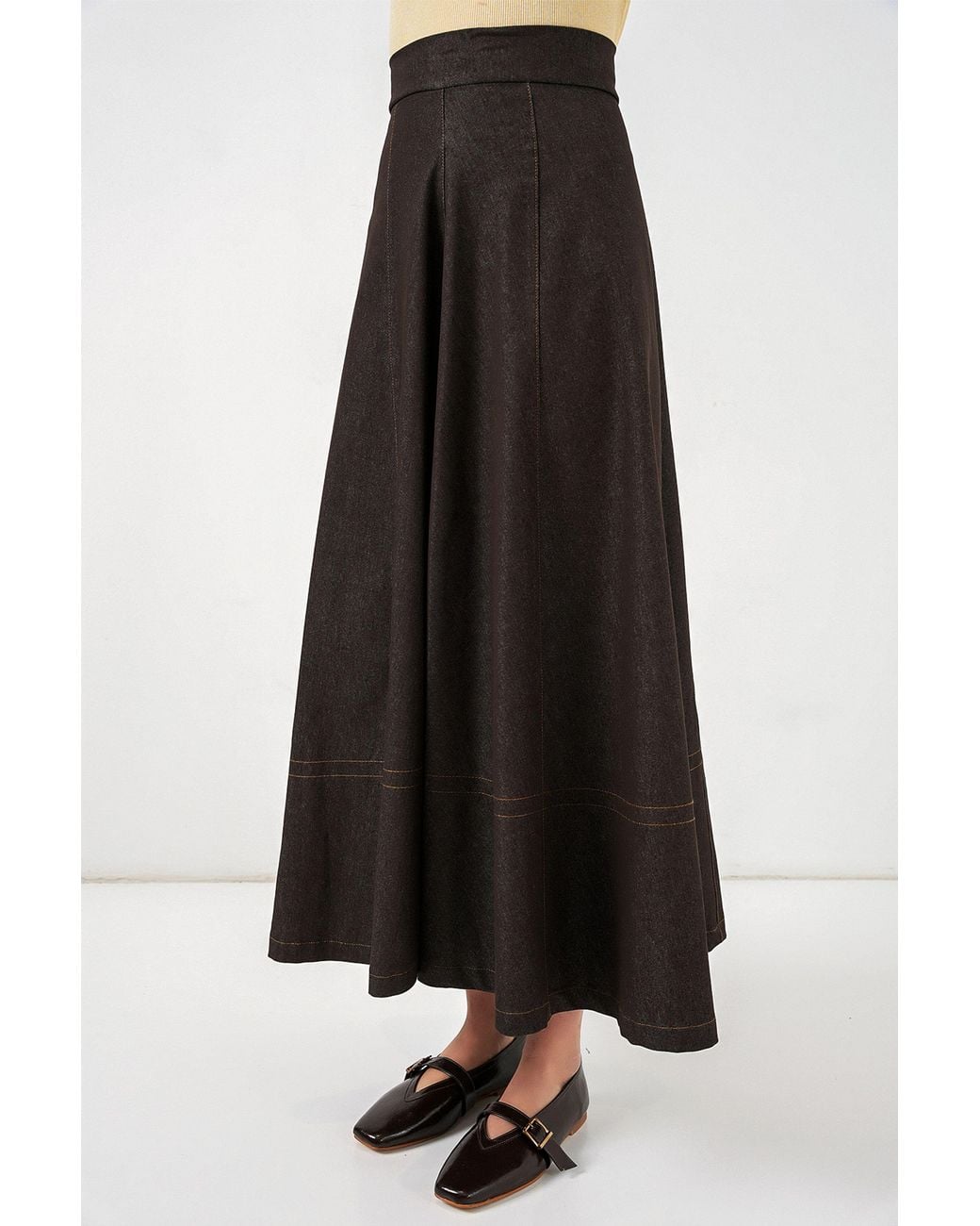 Bigdart White High Waist Denim A-Line Maxi Skirt With Pockets