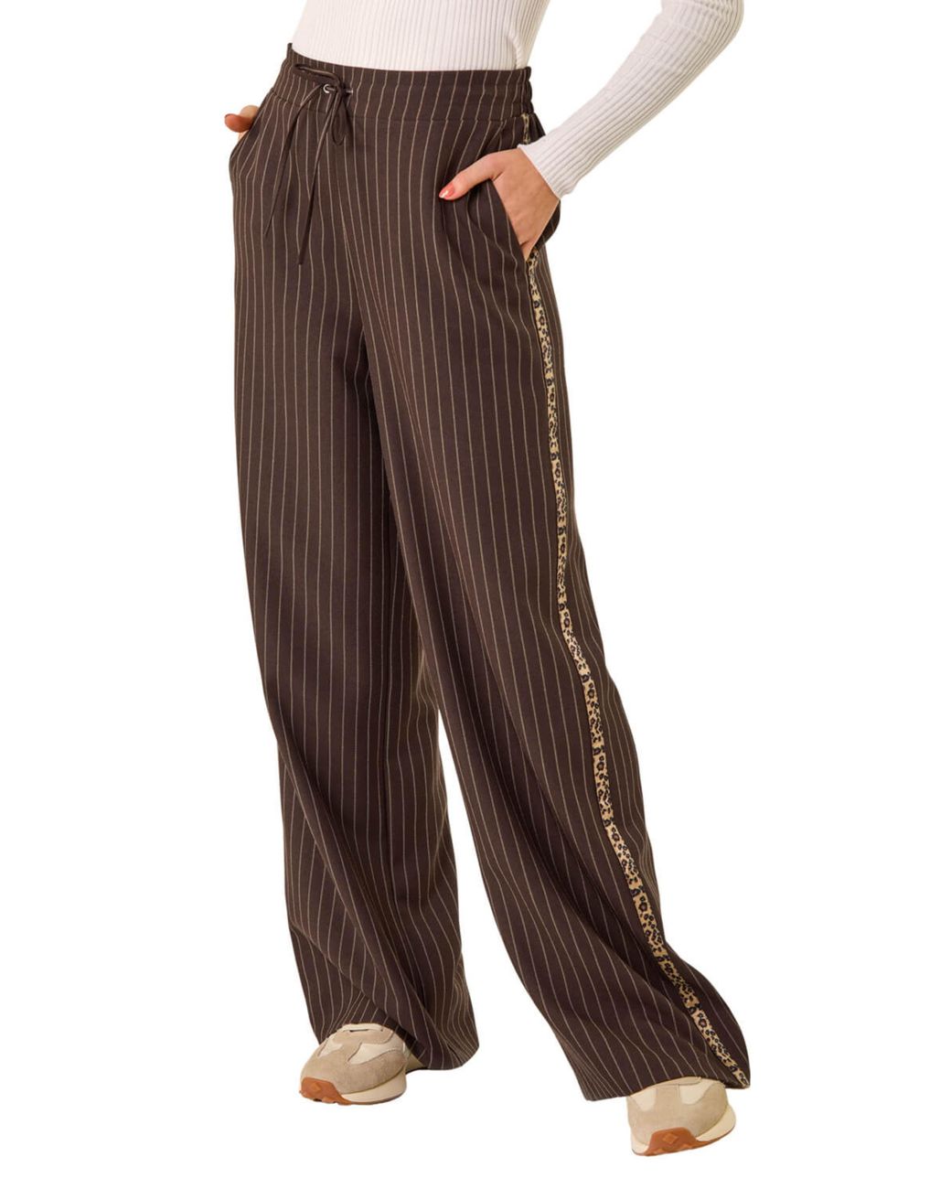 Roman Brown Stripe Animal Trim Stretch Trouser