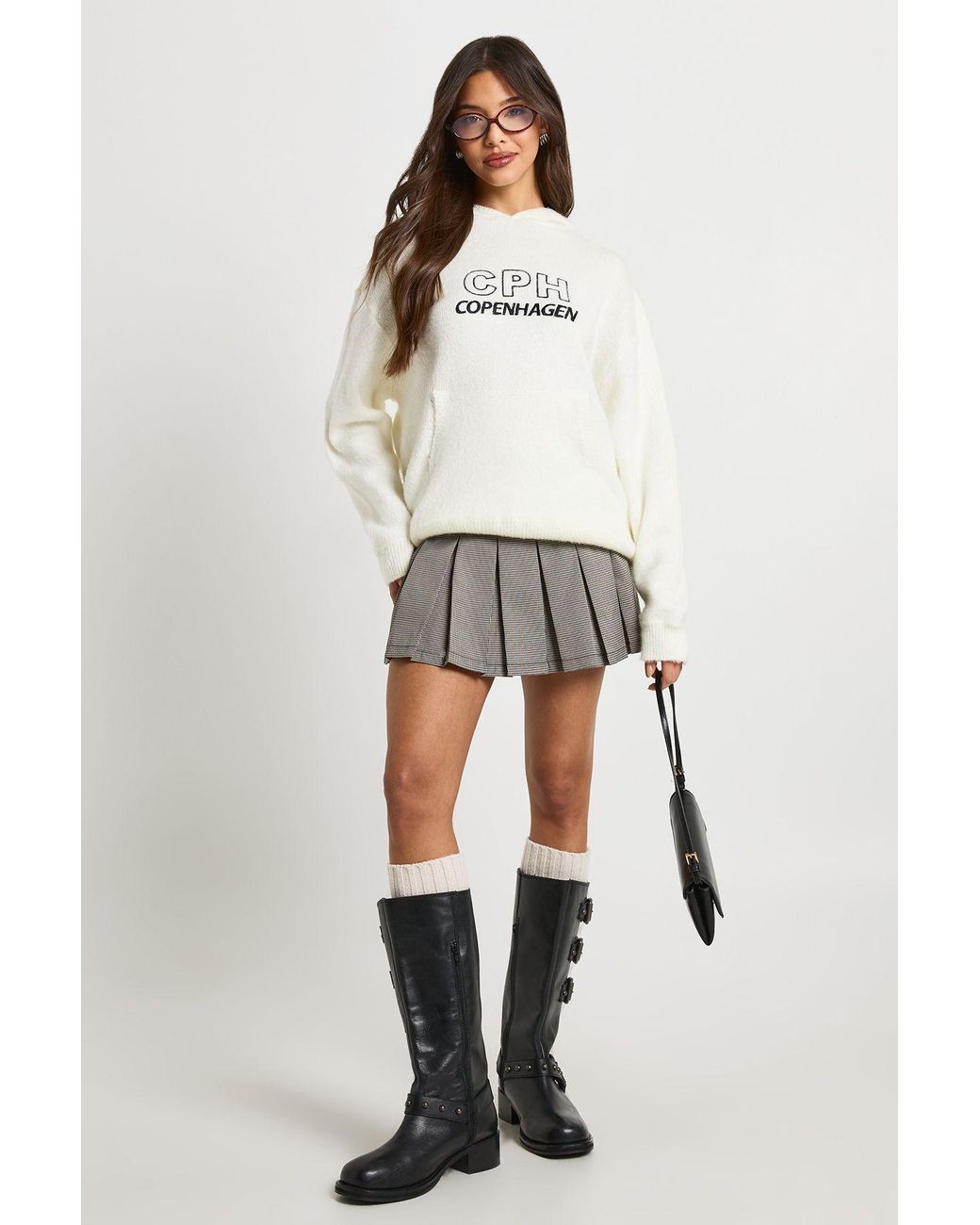 Boohoo Natural Copenhagen Crew Neck Embroidered Knitted Jumper