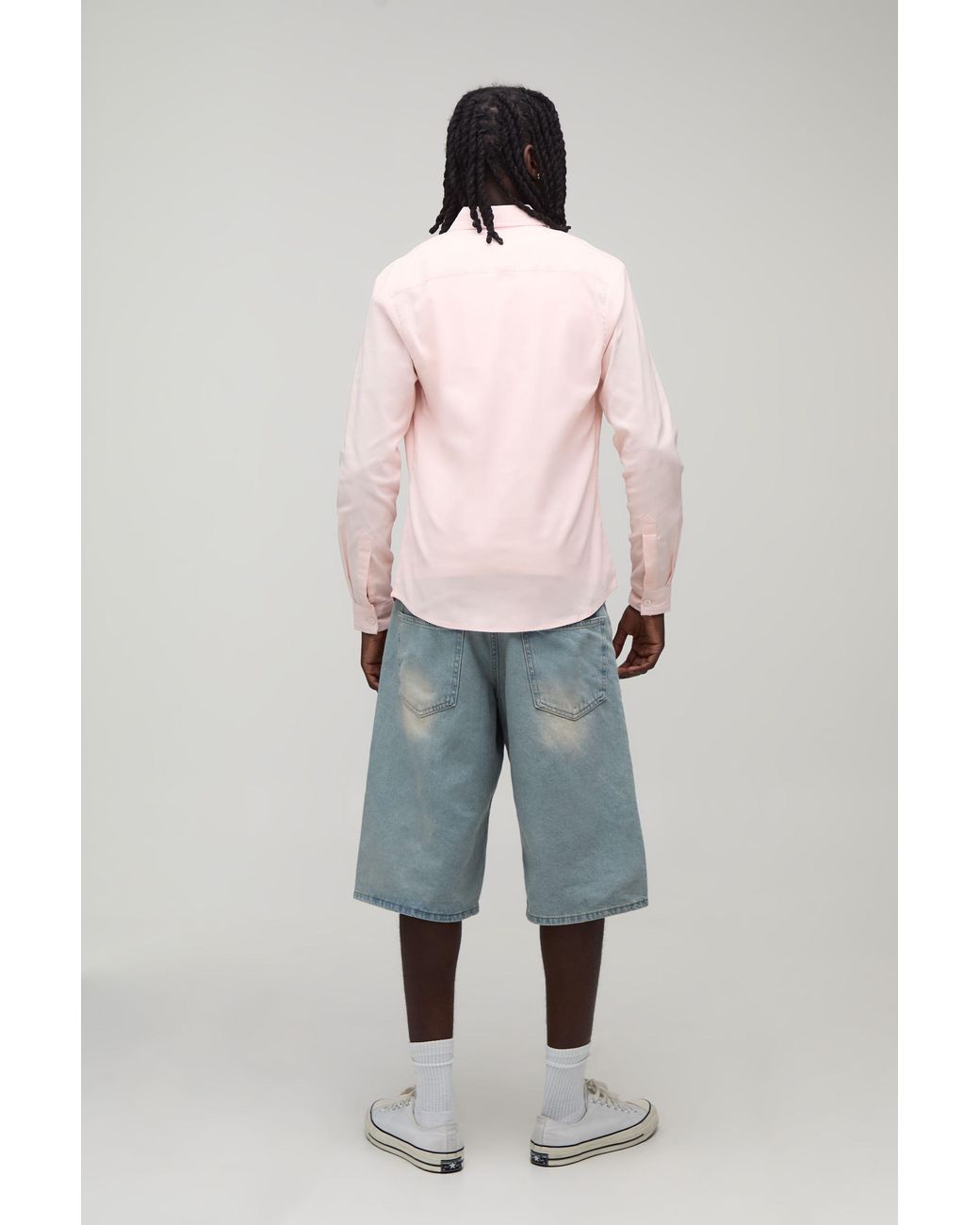 BoohooMAN Pink Slim Fit Long Sleeve Cotton Shirt for men
