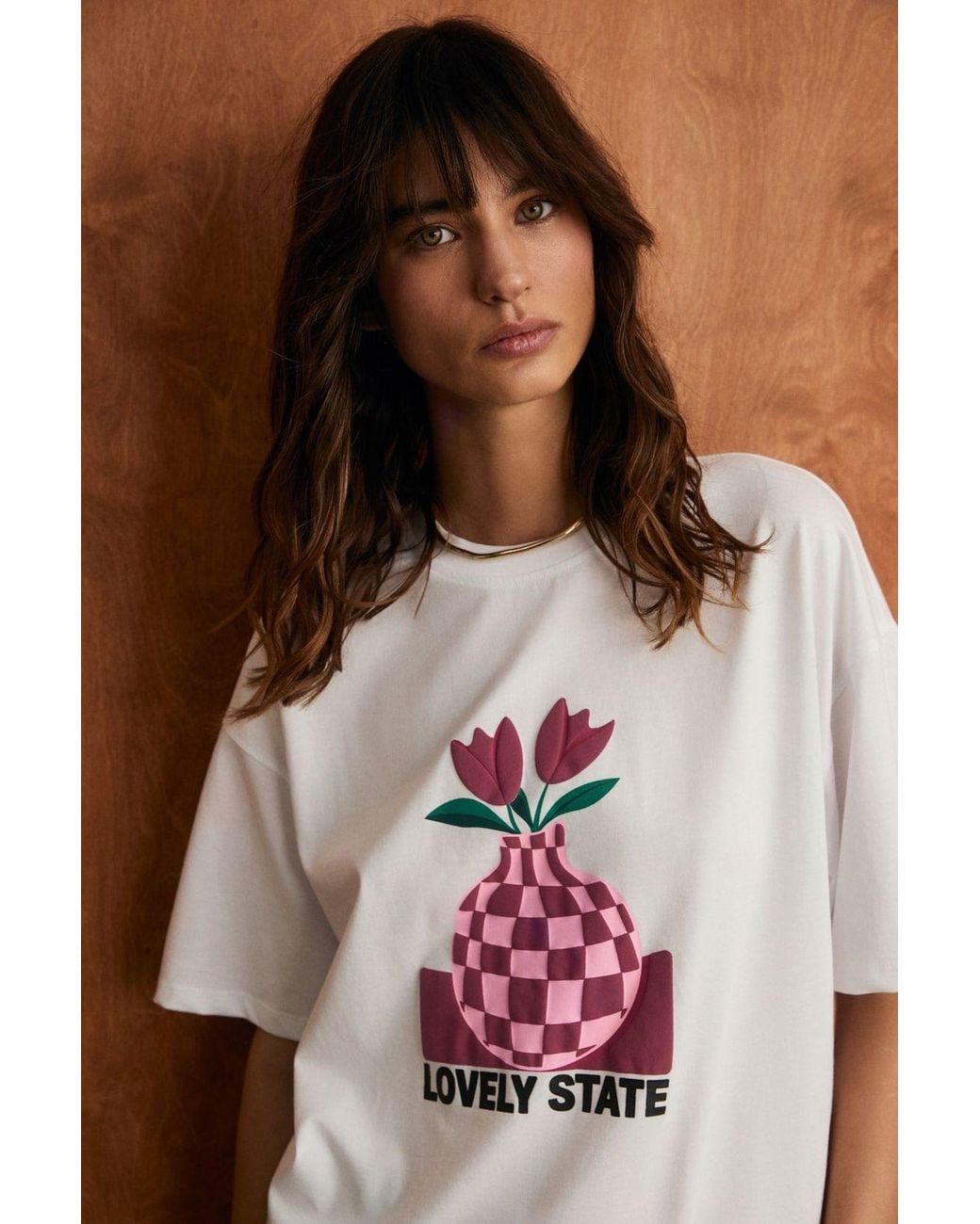 Grimelange White Printed Crew Neck T-Shirt