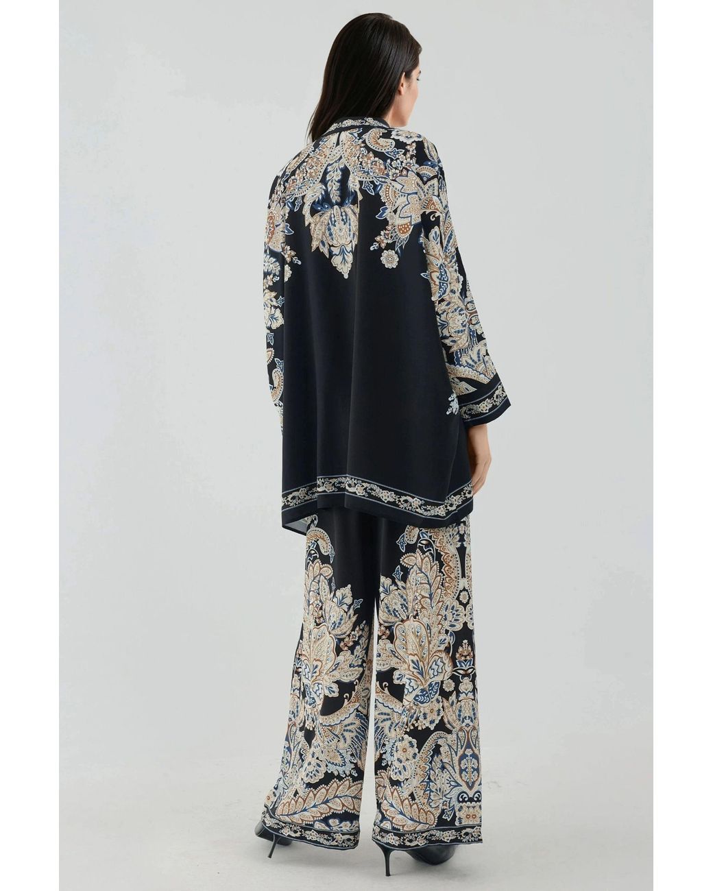 Hiccup Black Printed High Waist Kimono-Pants Co-Ord Set