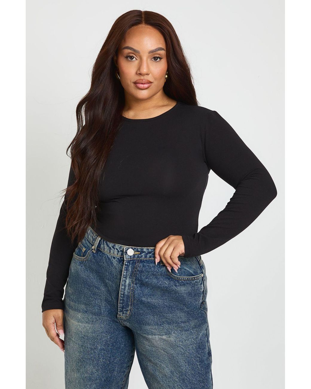 Boohoo Black Plus Long Sleeve Crew Neck Bodysuit