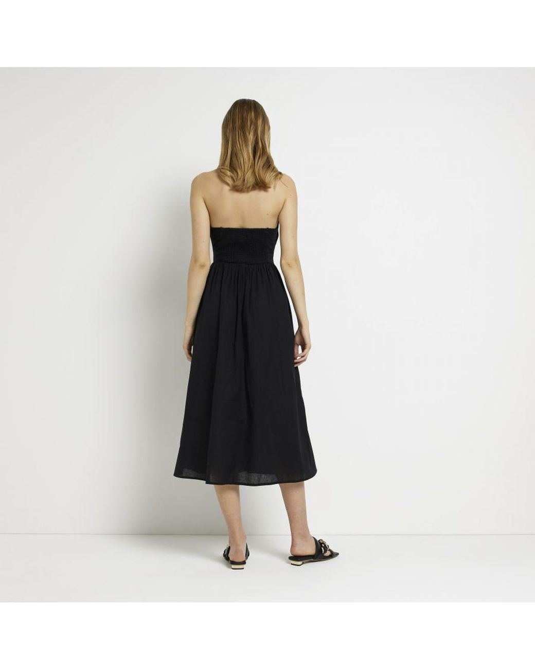 River Island Midi Dress Linen Halter Neck Cotton in Black | Lyst UK