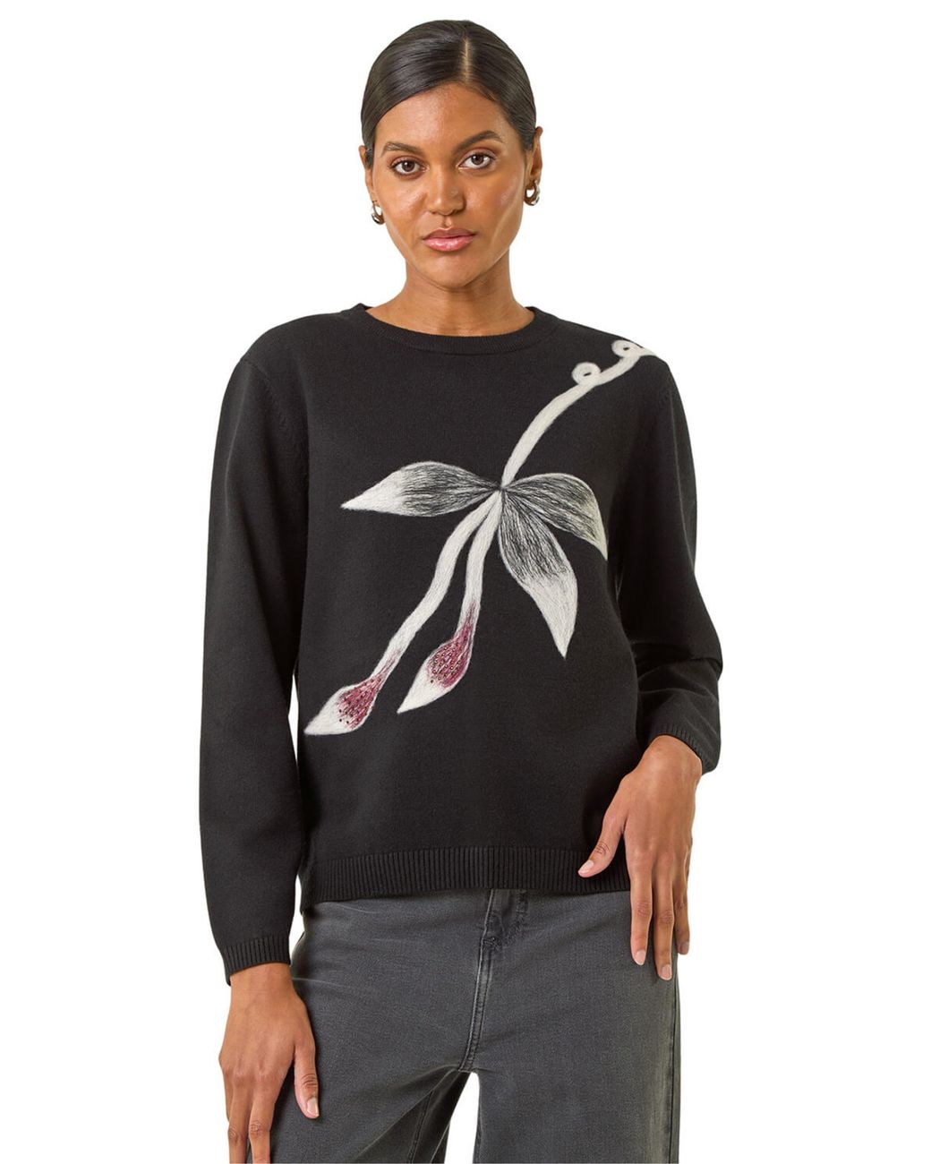 Roman Black Floral Hotfix Knit Jumper