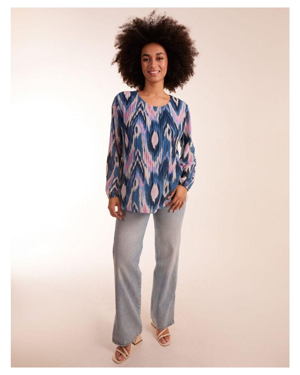 Blue Vanilla Blue Pleated Print Top